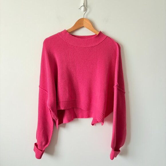 Free People Easy Street Crop Knit Sweater in Hot Pink Size Small - Picture 6 of 9